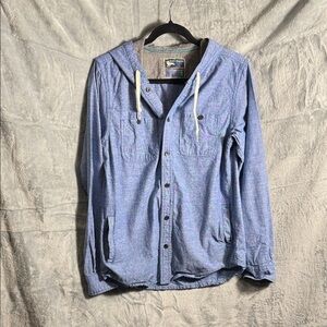 Modern Amusement shirt jacket denim Blue Hooded Shirt Jacket men’s size S